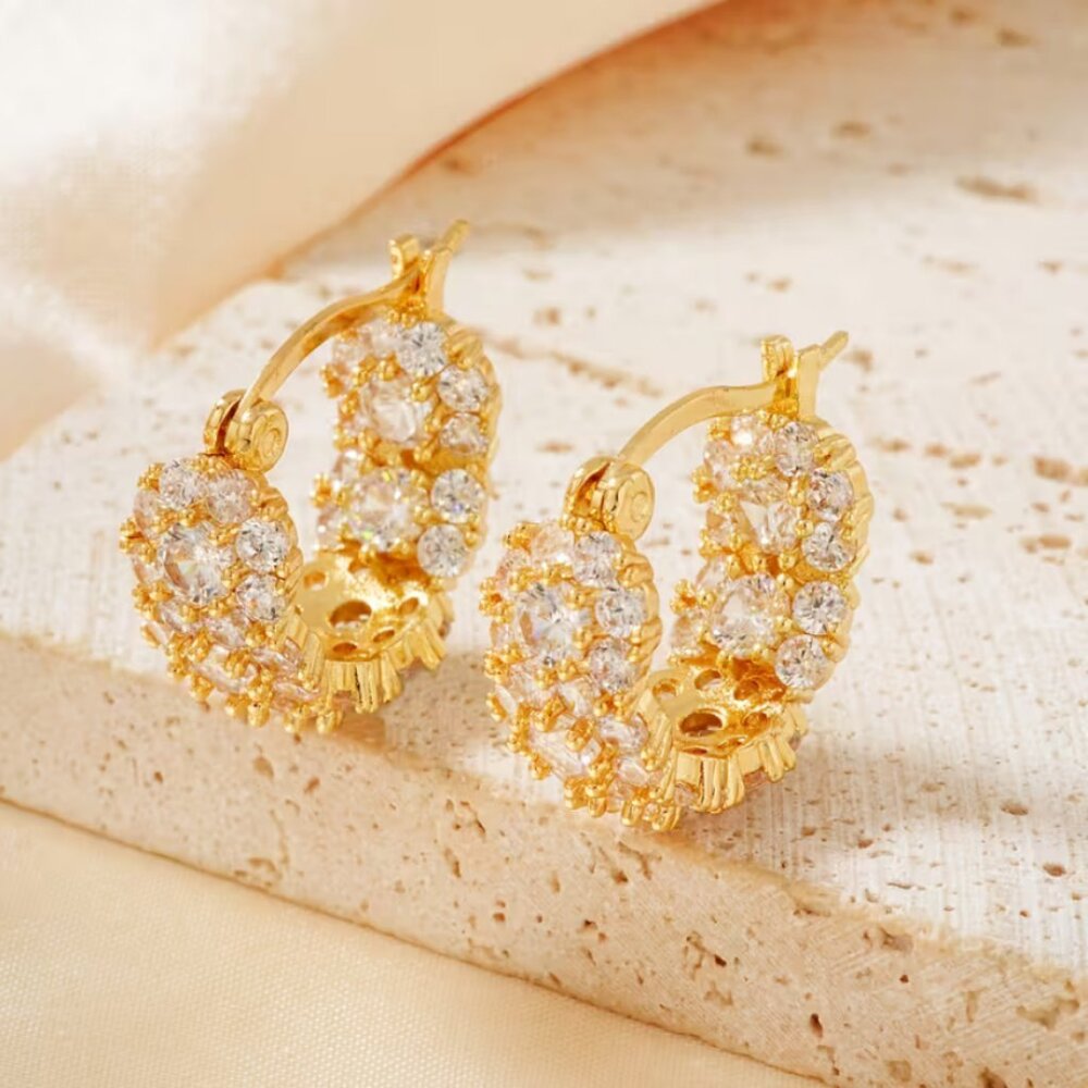 14K Gold Womens 2ct Diamond Small Hoop Earrings Ladies NEW 14 K Silver Jewelry - Picture 1 of 6